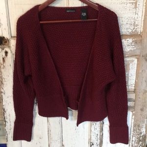 Wine Color Open Front knit cardigan